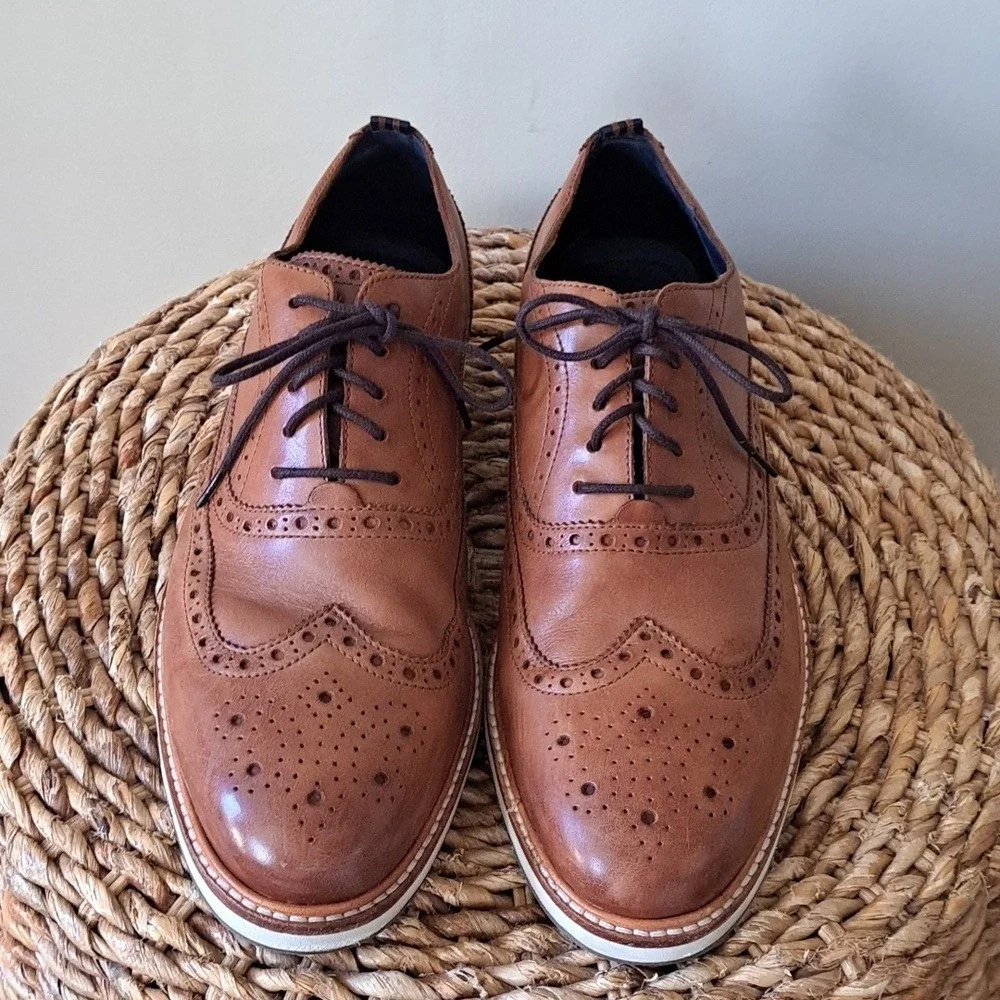 Cole Haan Mens‎ Morse Grand British Tan Leather Wingtip Oxford Derby Shoes S-10